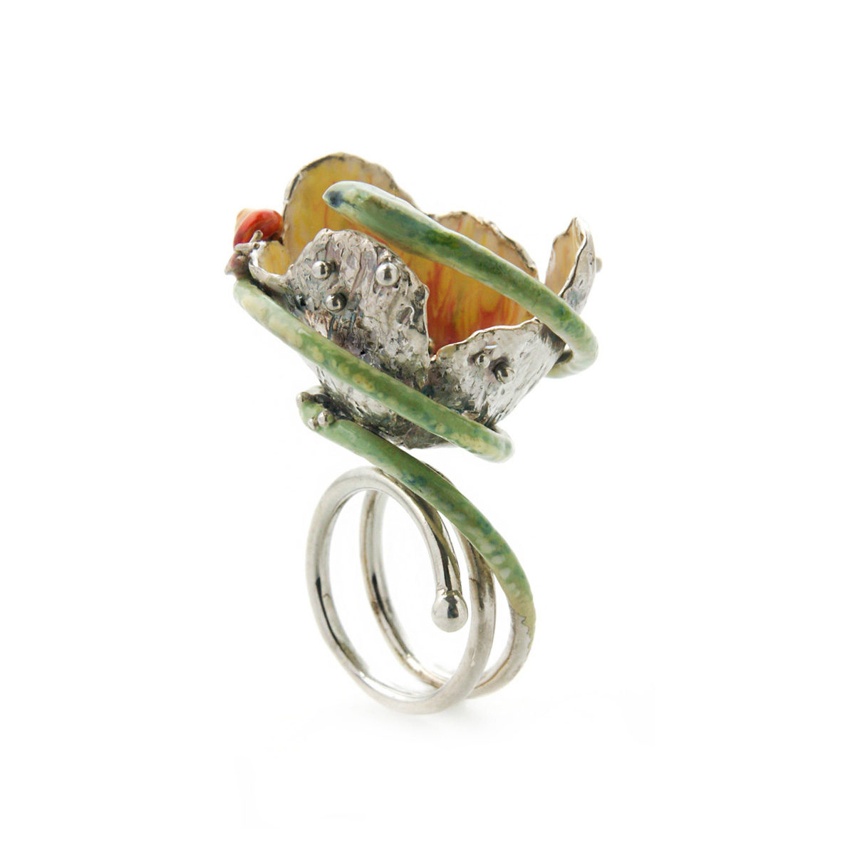 Anello tulipano giallo con serpe e chiocciola - immagine 2
