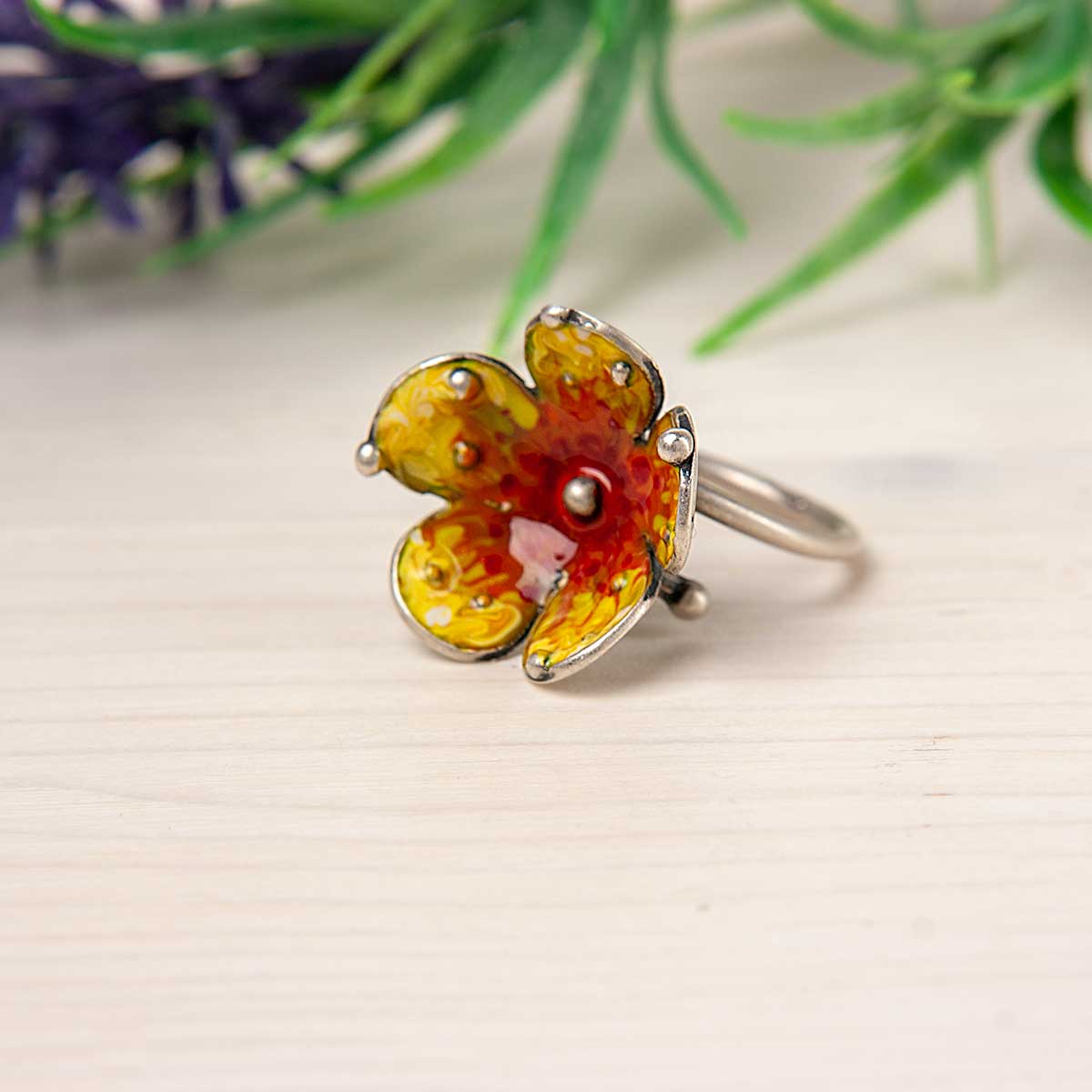 Anello fiore grande giallo - immagine 3