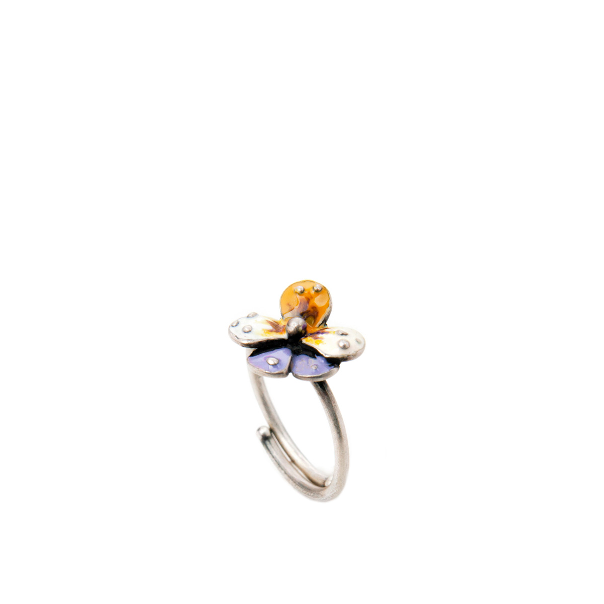 Anello piccola pansè viola e gialla - immagine 3
