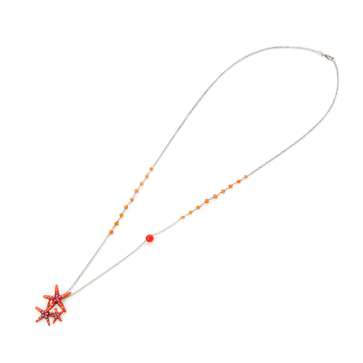 Collana lunga con tre stelle marine arancio - immagine 2