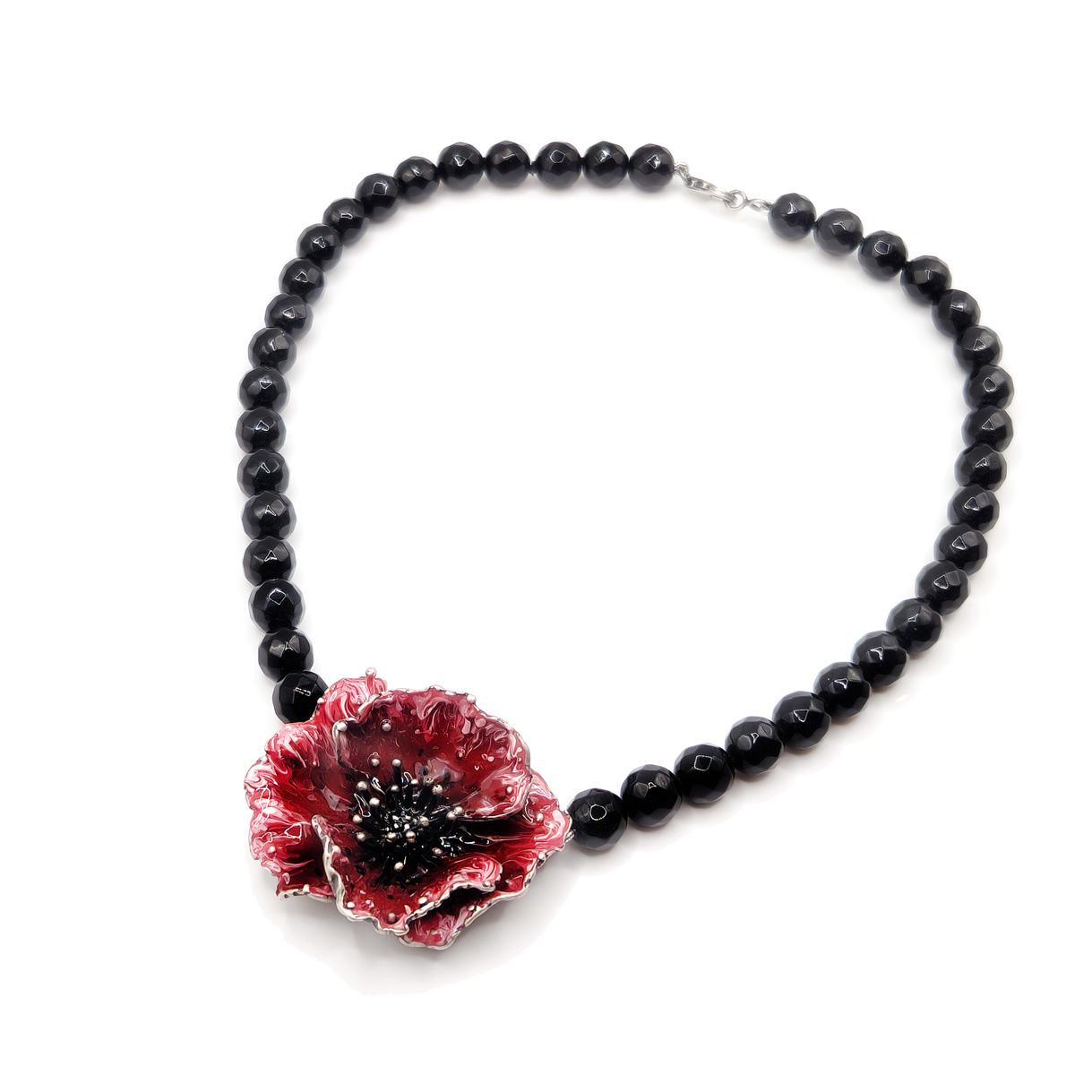 Collana onice con papavero bordeaux - immagine 2