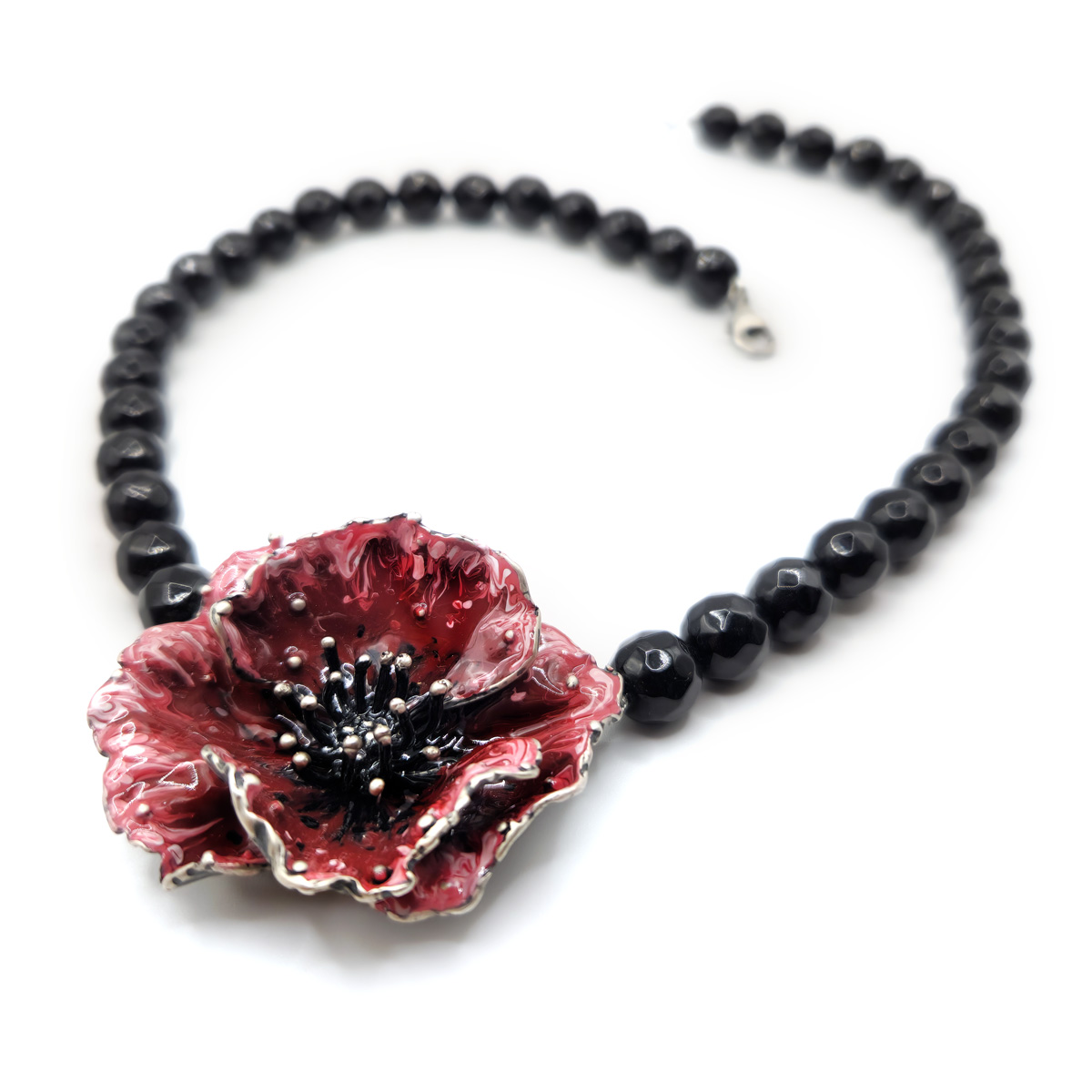 Collana onice con papavero bordeaux - immagine 3