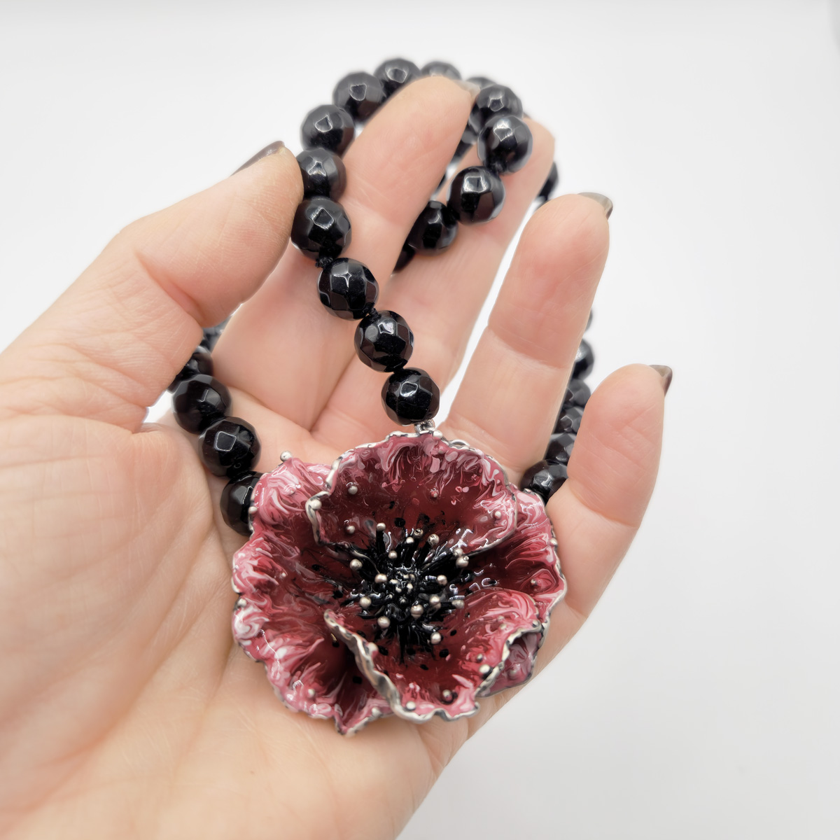 Collana onice con papavero bordeaux - immagine 4